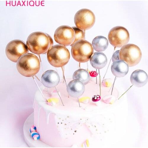 25pcs Golden Silver Ball Cake Topper for Birthday Wedding Baby Shower Party Dessert Cake Decor New Year ChristmasTree Decor Ball