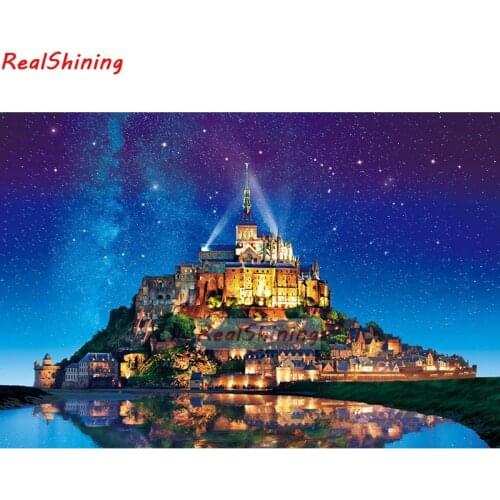 5D Diy Diamond Painting Cross Stitch full Square Diamond Embroidery Mont Saint Michel France Stars picture for room Decor H1709