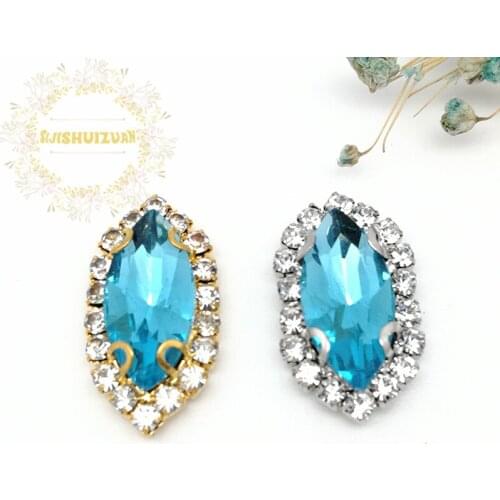 Turquoise blue Horse Eye Shape Drill Side Chain CrystaL Glass Sewing Rhinestones DIY Womens Shose and Wedding Dresses