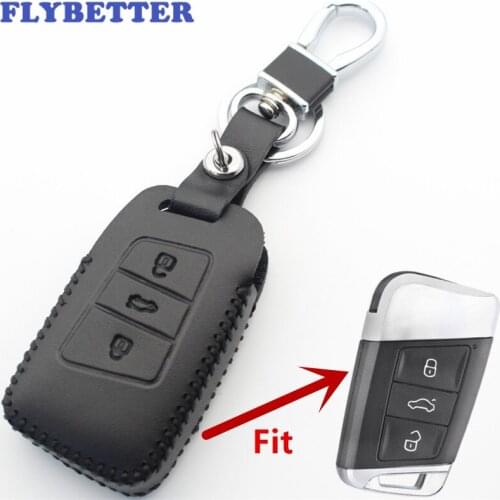 FLYBETTER Genuine Leather 3Button Keyless Entry Smart Key Case Cover For Vw Magotan/Superb A7/Passat B8 Car Styling L506