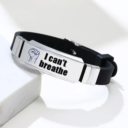Custom I Can't Breathe Bracelets Black Stainless Steel Silicone Bracelets Bangles Adjustable American Protest