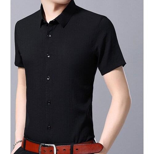 Business Casual Shirt Thin Mens Shirt Fashion Solid Color Bamboo Fiber Shirt Mens Short-sleeved Breathable Pockets Tops MCS129
