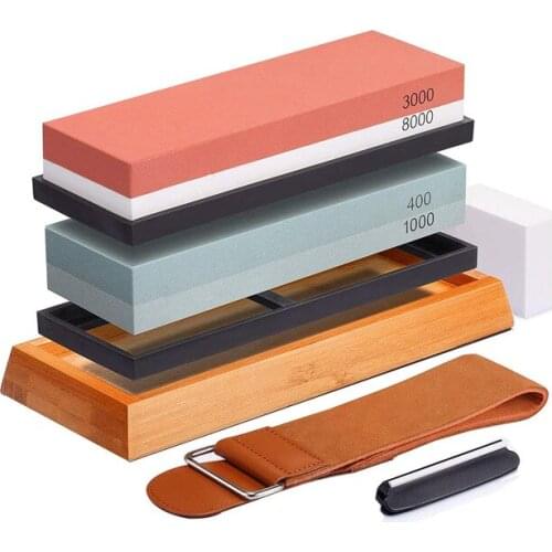 3000/8000 Double-Sided Sharpening Stone Whetstone Set Bamboo Wood Base Knife Holder Aid Swing Knife Skin Correction Stone