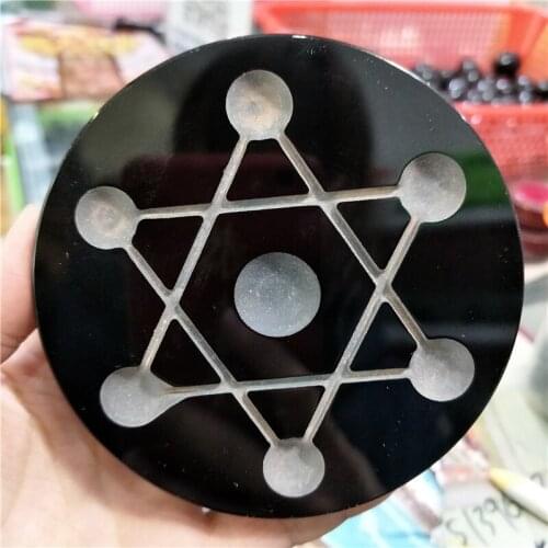 Fengshui natural black obsidian stone seven stars array plate mirror circle disk place crystal sphere and ball healing crystal