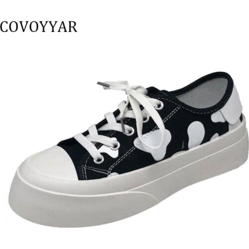 COVOYYAR Platform Women Sneakers Print Vulcanize Shoes Casual Thick Bottom Canvas White Ladies Shoes WSN420