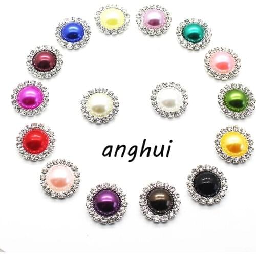 10Pcs / Lot 16MM Round Pearl Rhinestone Buttons, Sewing Decoration Accessories For Needlework, DIY Handmade Crafts