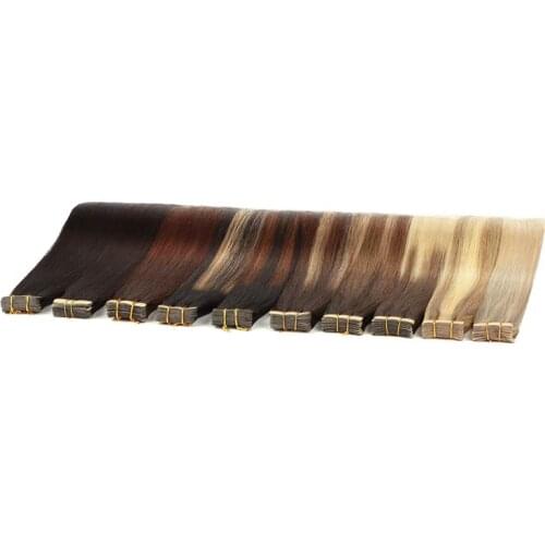 Tape In Human Hair Extensions Seamless Invisible Straight Natural Remy Hair Skin Weft Adhesive Extension Brown Blonde 20pcs