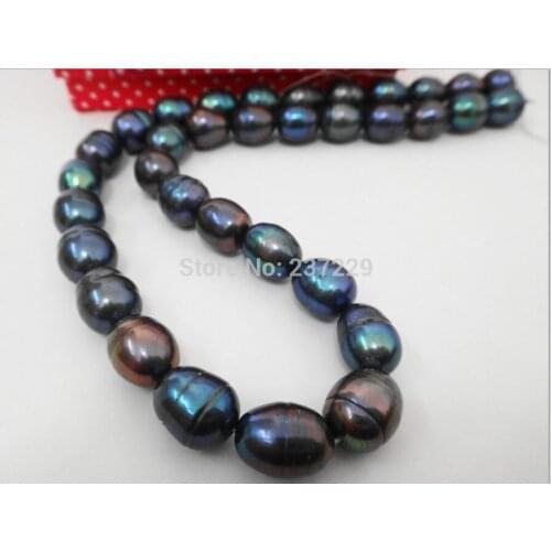 HOT## Wholesale price HUGE 18"10X12.5MM NATURAL TAHITIAN GENUINE BLACK PEACOCK BLUE PEARL NECKLACE