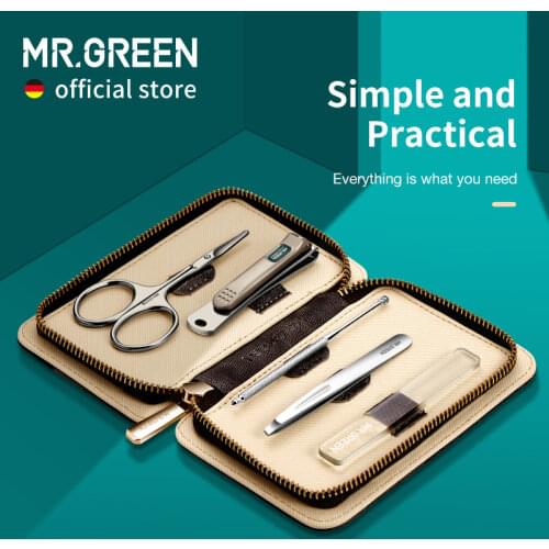 MR.GREEN Manicure Set 5 in 1 Simple and practical Kit Contrast leather case Stainless Steel Nail Clippers Personal Care Tool
