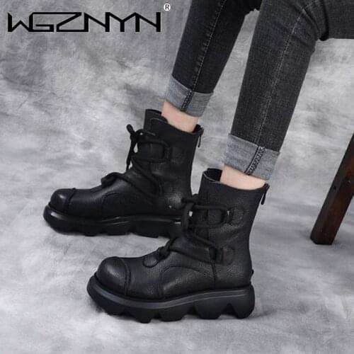 Fashion Women Boots Classic Women Short Boots Cool Leather Lace-Up Round Toe Chunky Tenis Feminino Shoes Botas De Mujer 2021