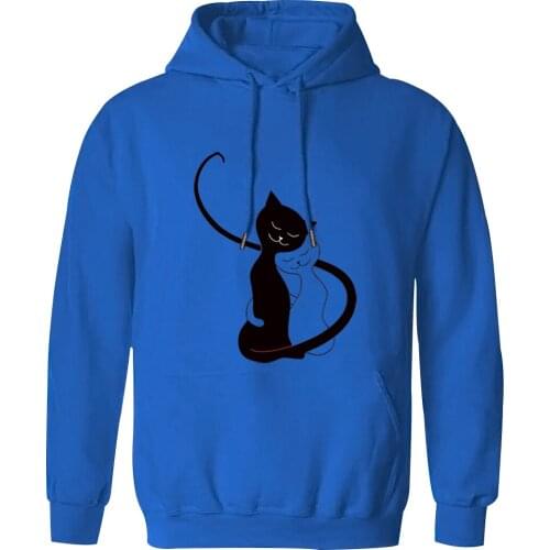 Mens Hooded Black And White Cat K-pop Harajuku Male Sweatshirt Vintage Hipster Standard Mans Clothing Tops Autumn 2020 Homme