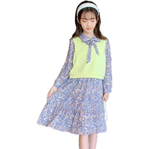 Girls Clothes Vest + Floral Pattern Clothes For Girls Casual Style Girls Tracksuit Spring Autumn Costumes For Children