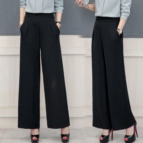 Autumn Solid Elegant Female Womens Palazzo Flared Wide Legs Pants High Waist OL Office Ladies Career Business Long Trousers