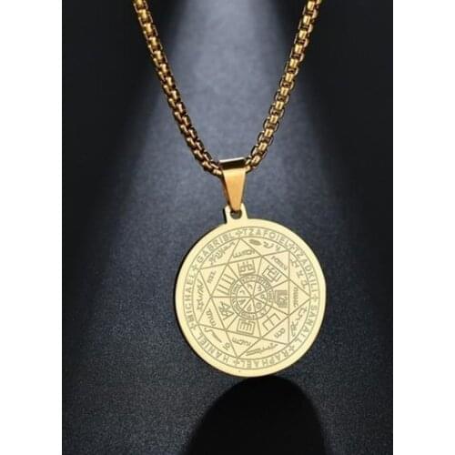 New Seven Angels Religious Rune Pattern Pendant Necklace Mens Womens Necklace Fashion Metal Sliding Round Necklace Accessories