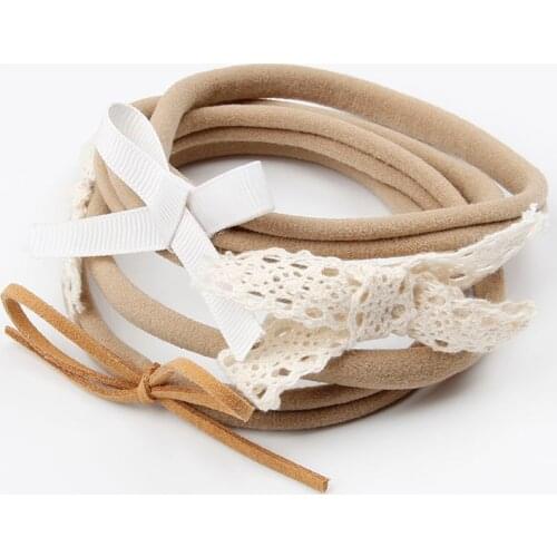 Baby Girls Khaki Elastic Nylon Band with Bows Headband Newborn Hair Rope Headwear Toddler Hair Band Accessories