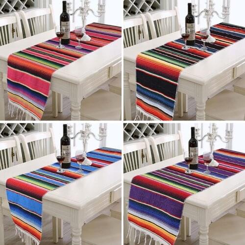 Rainbow Table Runner Stripe Table Runners with Tassel Mexican Tablecloth for Wedding Party Cotton Tablecloth Flag 34x212cm