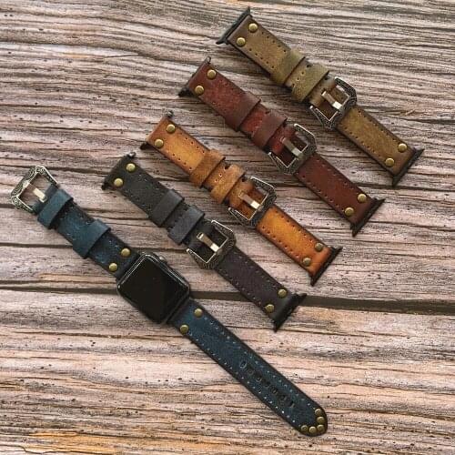 Retro Luxury Carved Buckle Band For Apple Watch Bracelet 38mm 40mm 42mm 44mm Real Leather Belt iWatch Strap Series 2 3 4 5 6 SE