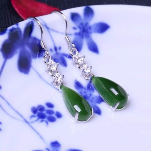 Natural Hetian biyu jelly earrings, water droplets modeling earrings