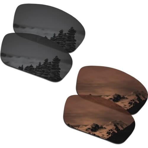 SmartVLT 2 Pairs Polarized Sunglasses Replacement Lenses for Oakley Straightlink Stealth Black and Amber Brown