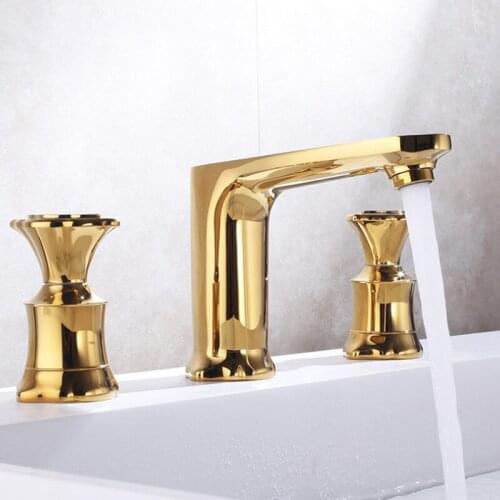 Basin Faucet Brass Black/Gold/Chrome Deck Mounted Bathroom Sink Basin Mixer Faucet 3 Hole Double Handle Hot and Cold Water Tap