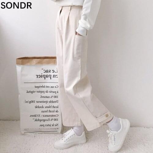 Japanese Kawaii Women Casual Pants Sweet Cute Soft Girl Solid Straight Cargo Pants Autumn Basis All-Match Student Loose Trousers