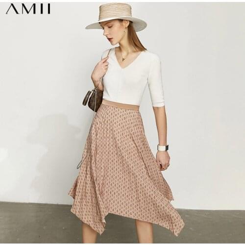 Amii Minimalism Fashion Womens Summer Skirt Causal High Waist Aline Printed Skirt For Women Streetwear Female Dress 12140503