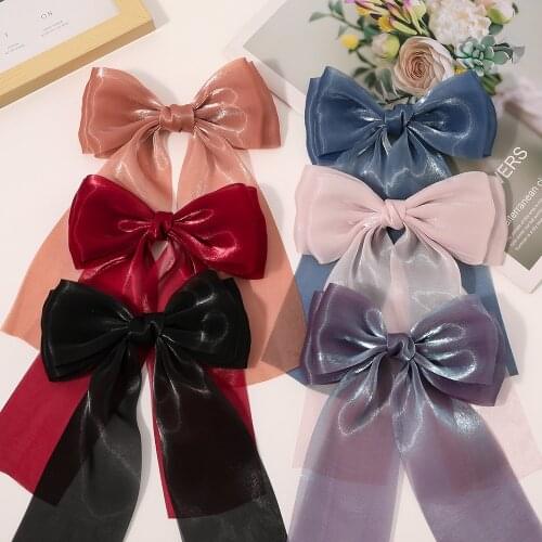 2021 Women Simple Large Hairpin Bright Silk Chiffon Bowknot Chiffon Ribbon Hairband Clip Lady Girls Spring Clip Hair Accessories