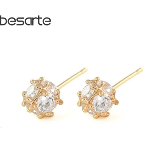 Crystal Zircon Stud Earrings For Women Brincos de Ouro Bijoux Bijouterie Gold Color Piercing Earings Fashion Jewelry E0102