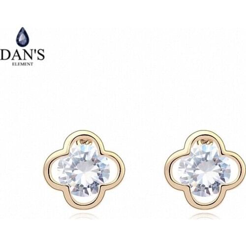 DANS ELEMENT New Sales Genuine Austrian Crystal Champagne Gold Color Flower Earrings For Women Valentines Gift 100737white