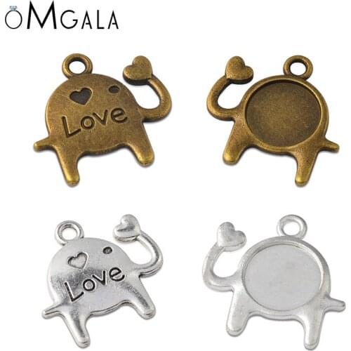 10pcs/lot 14mm Love Elephant Round Cabochon Base Tray Bezel Blank Setting For Pendant Earrings DIY Jewelry Making Findings