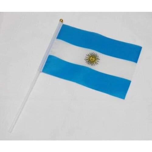 21*14cm Hand Held Argentina Flag Polyester Flags and Plastic Flagpoles for Celebration,Parade and Sports Soccer Flag 10pcs/pack