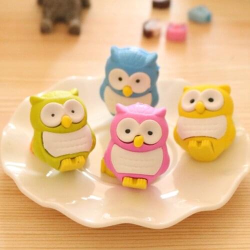 4pc Kawaii Animal Owl Eraser Student Creative Novelty Kids Stationery Pencil Eraser Promotion Office School Supplies