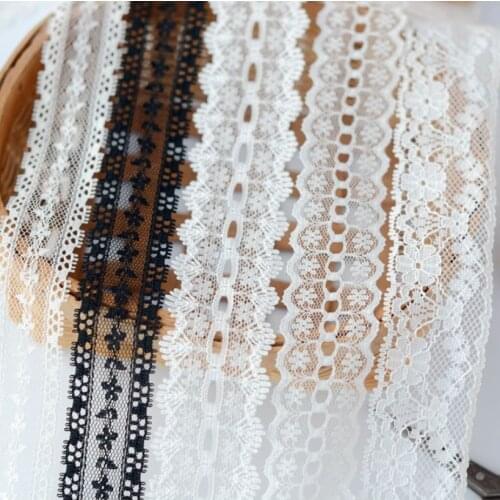5 Meters/lot Width 2.4cm Bilateral Lace Ribbon DIY Clothing Dress Curtain Ivory Black Lace Trim Sewing Supplies