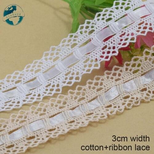 5yards 3cm 100% cotton embroidery lace 2 colors french lace ribbon fabric guipure diy trims warp knitting sewing Accessories3710