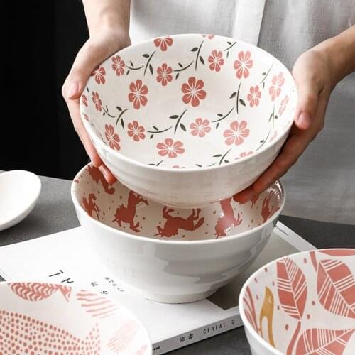 7/8 Inch Japanese Hand Painted Embossed Restaurant Tableware Ceramic Rice Soup Dessert Bowl Household Large Ramen Noodles Bowl