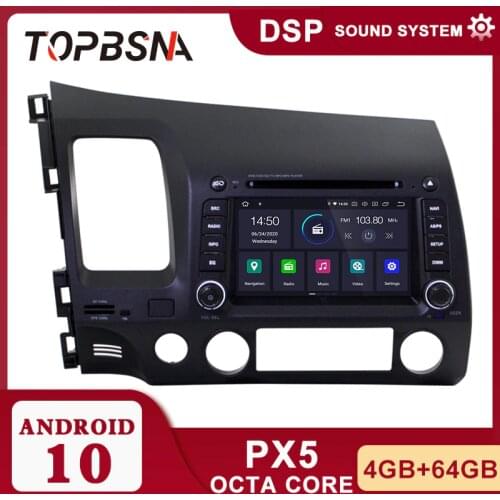 TOPBSNA Android 10 Car DVD Player for Honda Civic 2005 2006 2007 2008 2009 2010 2011 GPS Navigation 2 din Car Radio stereo Video