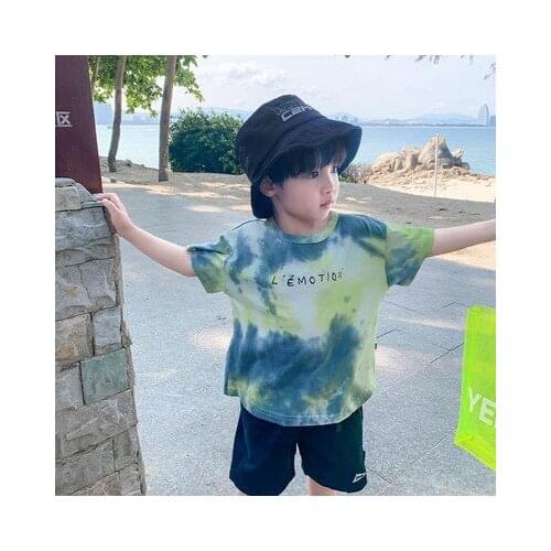 Boys Short-sleeved T-shirt 2021 Summer New Boys Baby Print Top Tees Korean Childrens Clothing Tops Toddler Tie Dye Tee Shirt