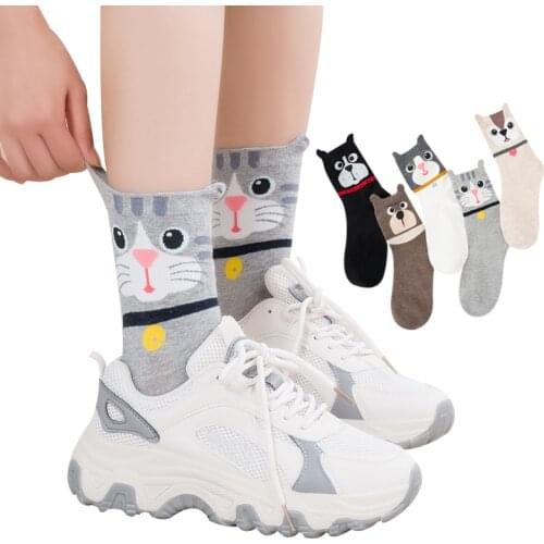 Harajuku Cotton Socks Personality Funny Cartoon Cat Dog Pattern Socks Christmas Gifts Beagle Kawaii Harajuku Animal Patterned