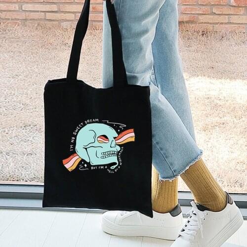 Hipster Cartoon Graphic Shopping Bags for Lady Shoulder Bags Fashion Harajuku Female Canvas Tote Bag Eco Foldable Pacakge Bags