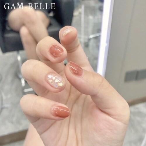 GAM-BELLE Pink Glitter Fake Nails French Short Square Detachable Summer Artificial False Nails Decoration DIY Manicure Tools