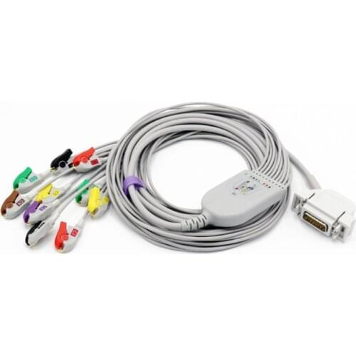 EKG Cable One Piece 10 Lead Wires DB15 Plug Grabber Clip IEC Standard for Siemens Hellige ECG Machine