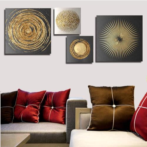 Fashion Square Burst Circle Canvas Painting Black And Gold Poster Print Luxurious Wall Art Pictures For Living Room Dining Room