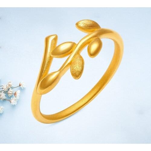 New Arrival Pure 24K Yellow Gold Ring 3D Craft Luck Leaf Band Ring For Woman 1.1-1.4g / Best Gift