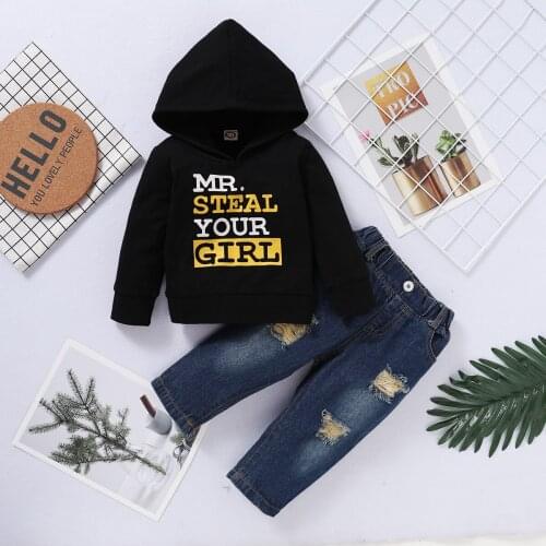 2-piece Baby / Toddler Boy Letter Print Hoodie and Jeans Set