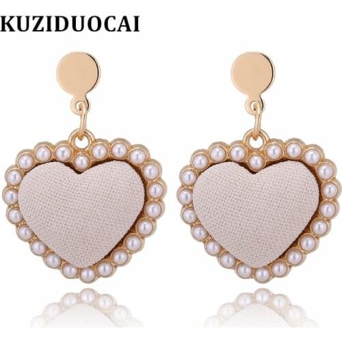 Kuziduocai 2018 New Fashion Fine Jewelry 3 Colors Copper Pearl Flannel Love Heart-shaped Elegant Stud Earrings For Women E-1177