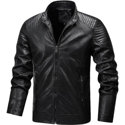 New winter mens leather jacket coat classic leather motorcycle leather jacket leisure clothing Plus velvet Stand collar