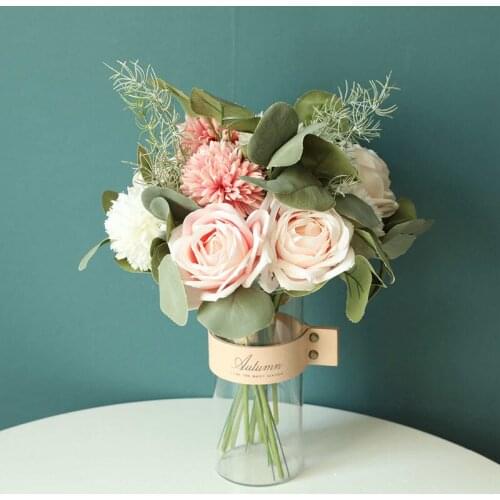 NEW Artificial Flowers Rose Eucalyptus Hybrid Bouquet Silk Flowers for Home Decoration Wedding Decor Fake Flower