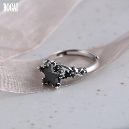 New fashion 100% 925 silver woman rings fashion inlaid five-star zircon rings S925 silver Thai silver ring for female