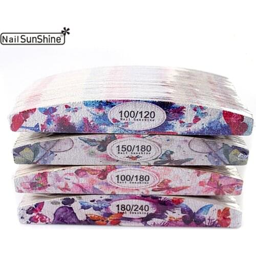 50 Pcs Print Flower Sandpaper Nail File 100/120/150/180/240 Wooden Sanding Files Boat Strong Thick Professional Wood Nails File