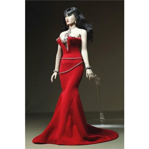 Red Rose Dress 1/6 Scale Red Metal Tailed Conjoined Bra Skirt Dress for 12inch Action Figure Phicen TBLeague Toys Ruby toys